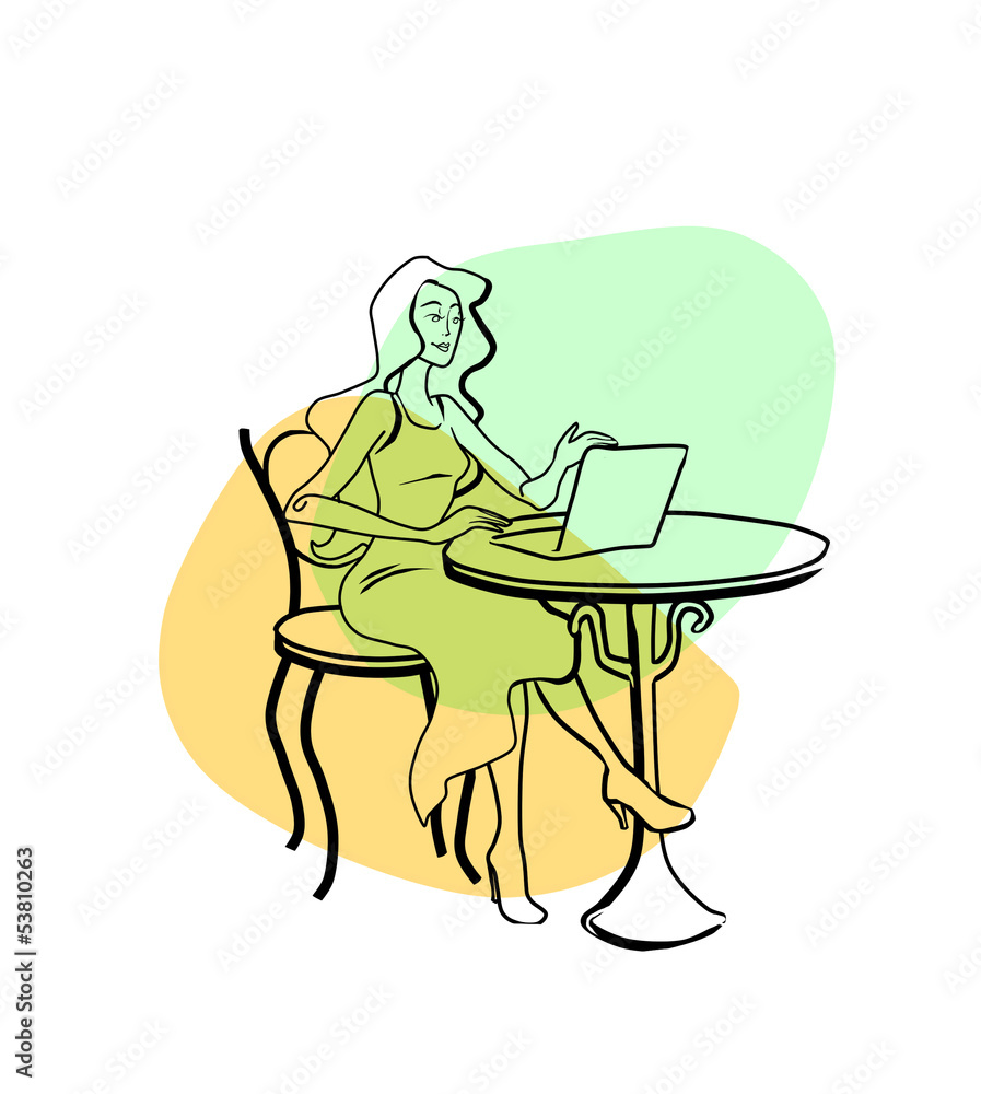 drawing a girl sitting at a computer