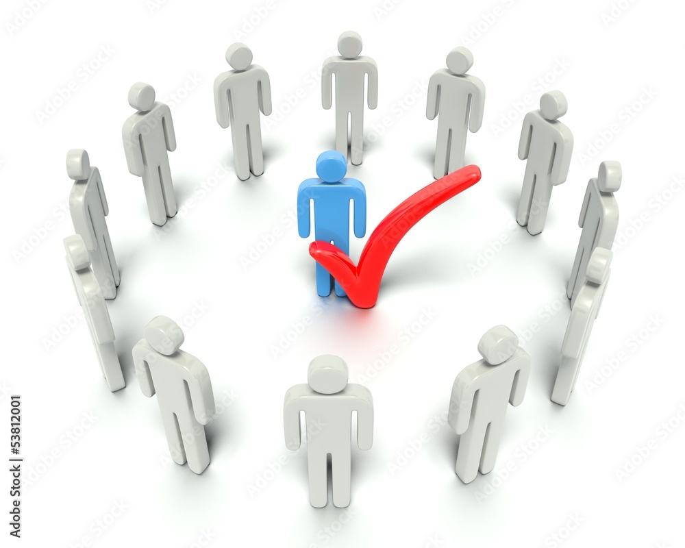 Characters with check mark person in the middle. Characters with check mark person in the middle.