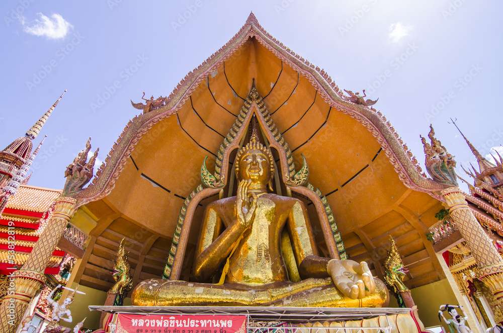 a big golden buddha at wat thum sua, karnchanaburi, thailand