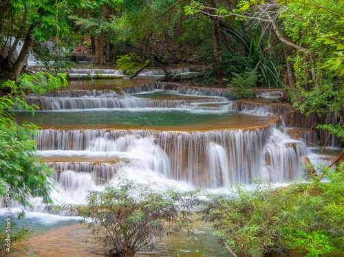 Waterfall in deep rain forest jungle (Huay Mae Kamin Waterfall i