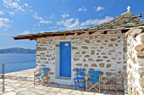 Traditional chapel at Skiathos island in Greece