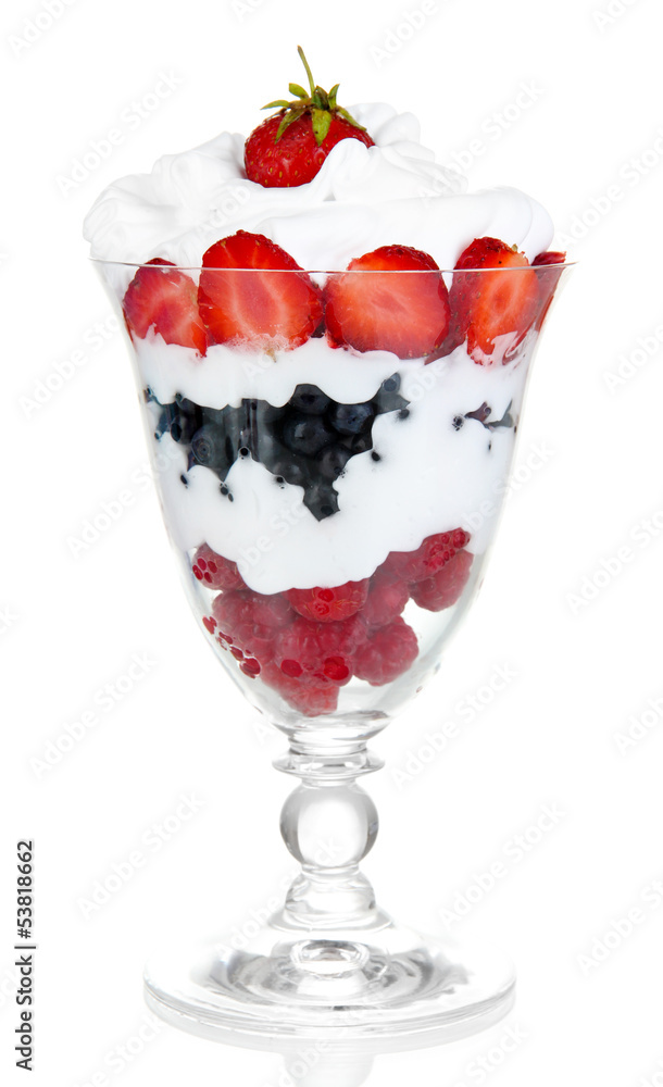 Natural yogurt with fresh berries isolated on white Natural yogurt with fresh berries isolated on white