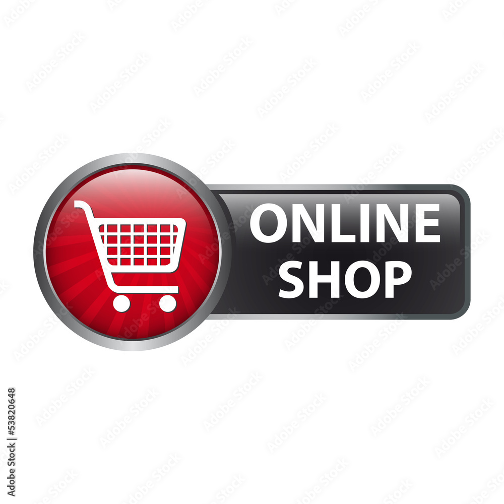 Online Shop mit Einkaufswagen Icon - Button Label Online Shop mit Einkaufswagen Icon - Button Label