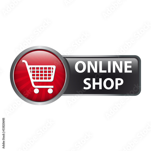 Online Shop mit Einkaufswagen Icon - Button Label