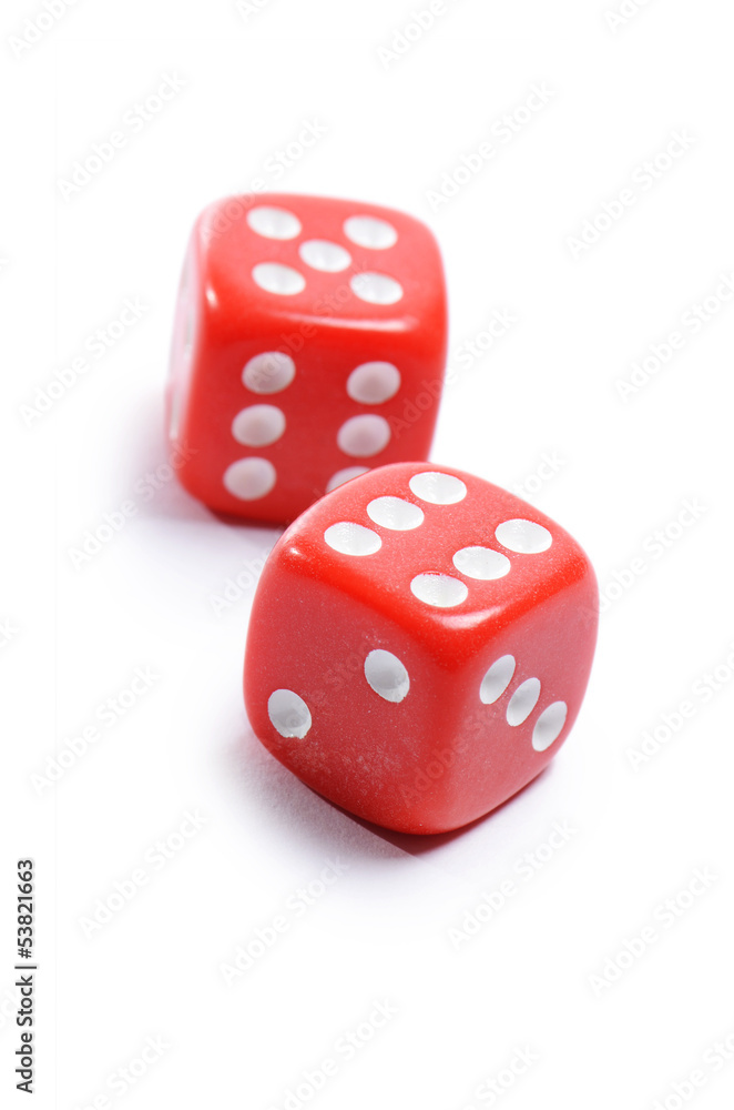 Red cubes for poker isolated on white background Red cubes for poker isolated on white background