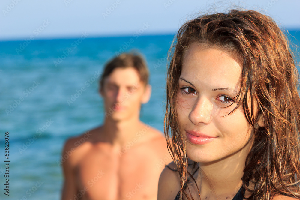 Fototapeta premium loving couple on the beach