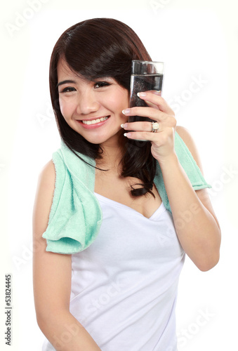 sport woman with white water