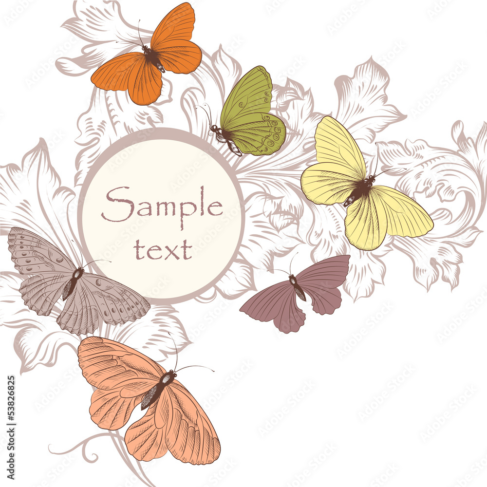 Obraz premium Floral background with butterflies and space for text