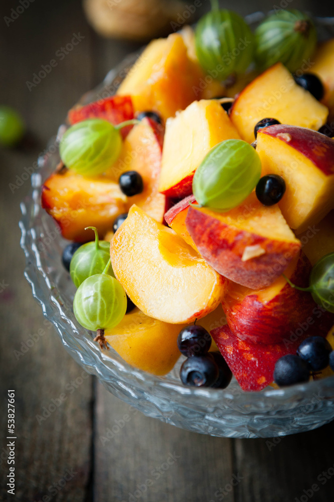 fruit salad with peaches with berries fruit salad with peaches with berries