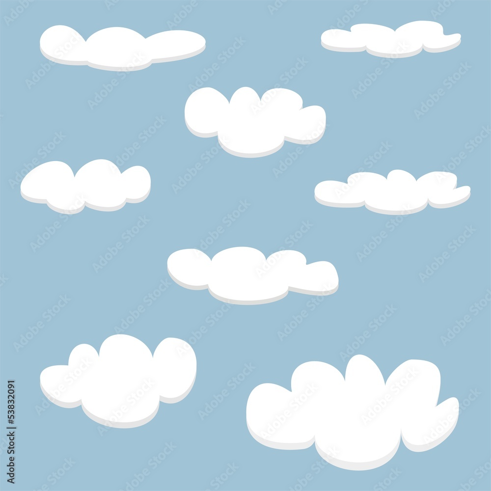 White vector clouds on blue sky background set