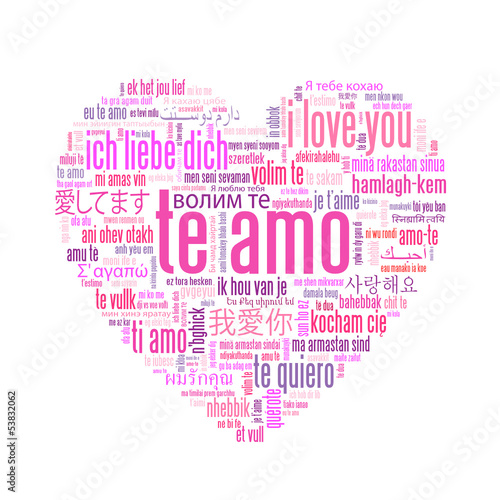 "TE AMO" (amor te quiero tarjeta rosa corazón nube de palabras)