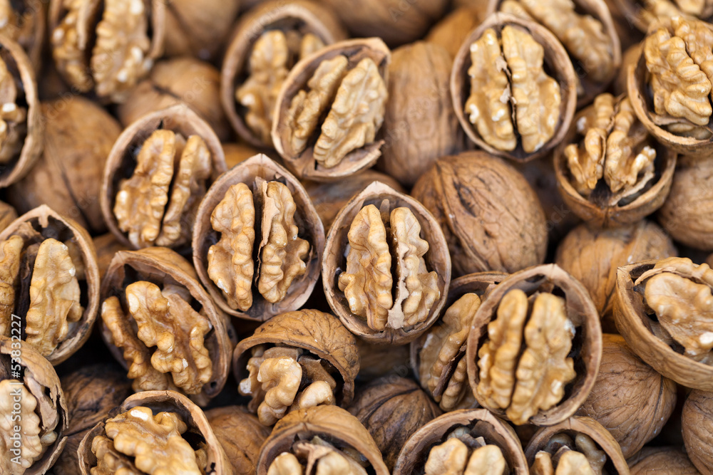 Close-up of shelled walnuts at farmers market