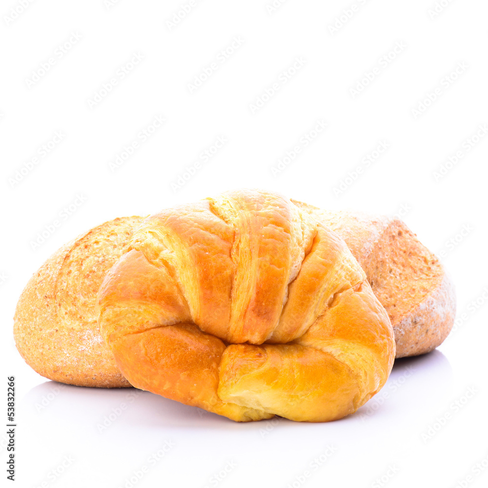 Fresh and tasty croissant over white background