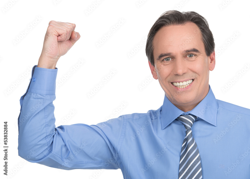 Power and success. Handsome mature businessman gesturing and sho Power and success. Handsome mature businessman gesturing and sho