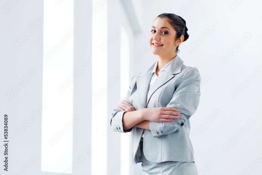Attractive asian businesswoman in grey suit Attractive asian businesswoman in grey suit
