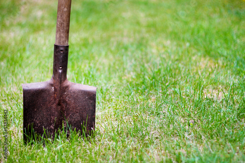 Billede på lærred shovel in green grass