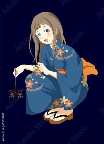 花火　浴衣　女の子