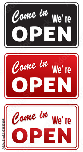Set of Open signs isolated on white