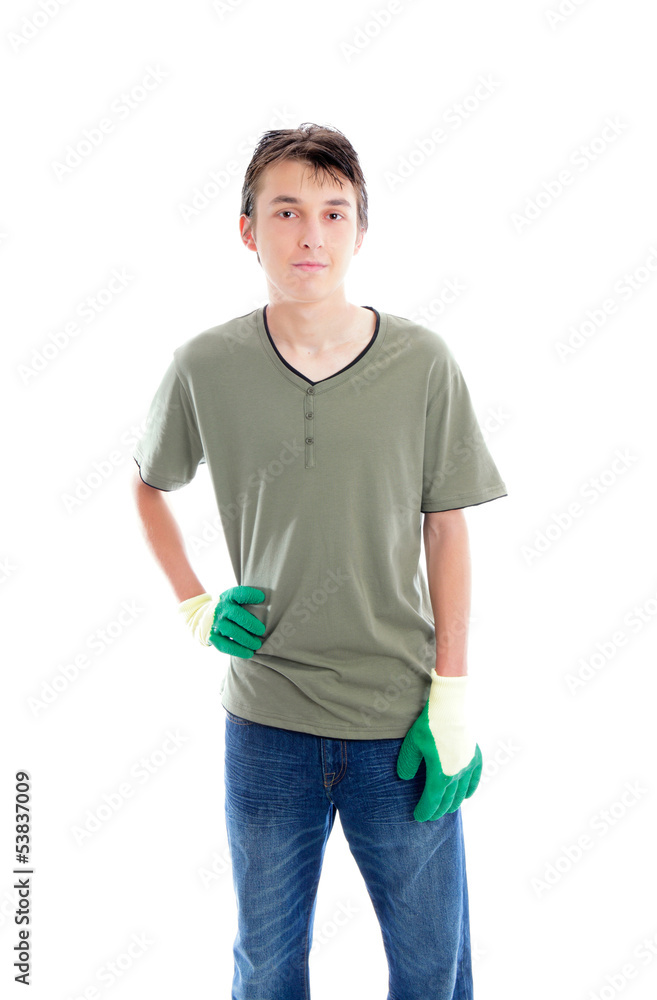 Young gardener with gloves Young gardener with gloves
