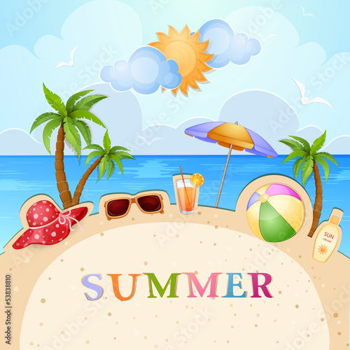 Summer holiday illustration with dolphin