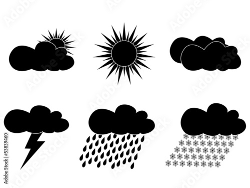 set of black icons with images of weather