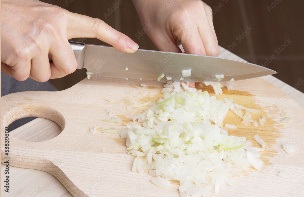 Stuffing preparation, onions cutting Stuffing preparation, onions cutting