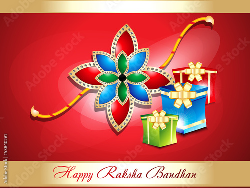 abstract raksha bandhan background with gifts photo