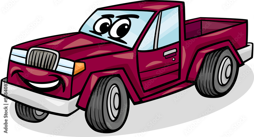pickup car character cartoon illustration - obrazy, fototapety, plakaty 
