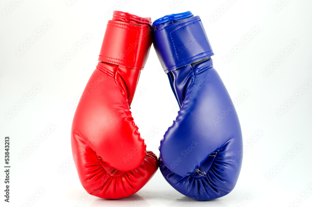 Boxing gloves on a white background close up - obrazy, fototapety, plakaty 