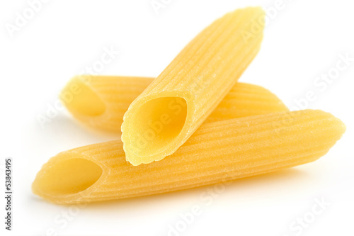 three penne isolated on white background
