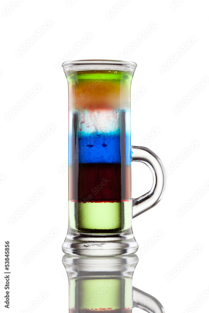 Multi-layered alcohol shot isolatet on white Multi-layered alcohol shot isolatet on white