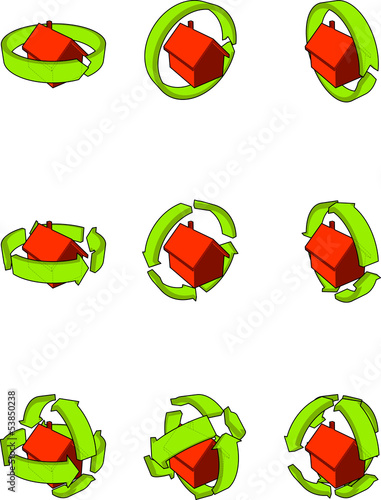 House with green arrows diagrams