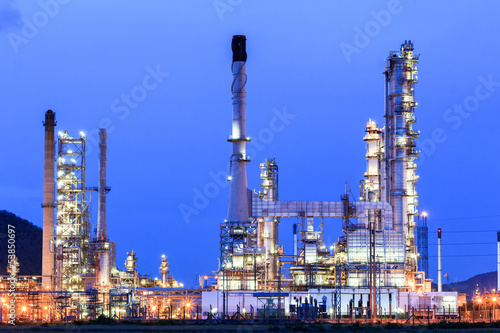 Oil refinery plant at dusk
