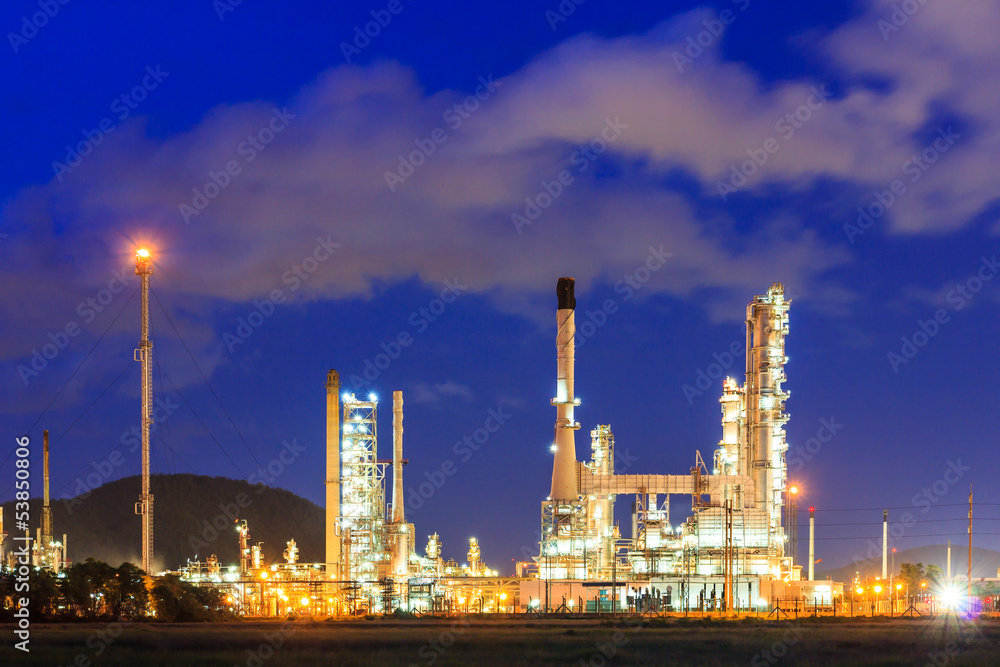 Oil refinery plant at dusk