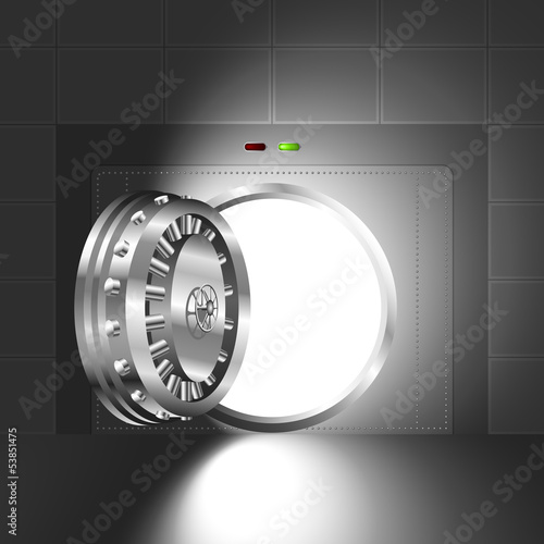 Light through a door of the bank safe (vault). The steel version