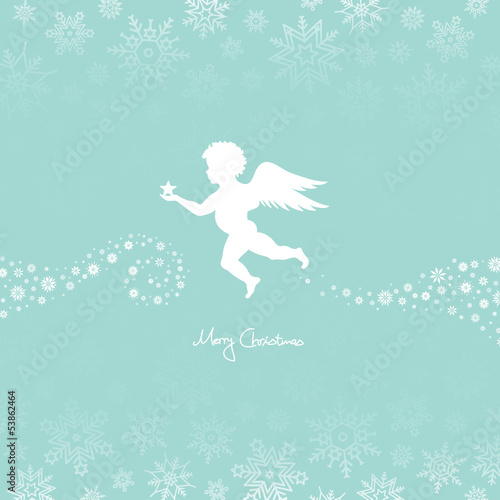 Flying Angel Holding Star Retro/White Snowflakes