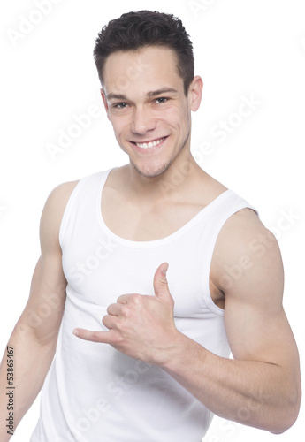 Happy Man Gesturing Call Sign