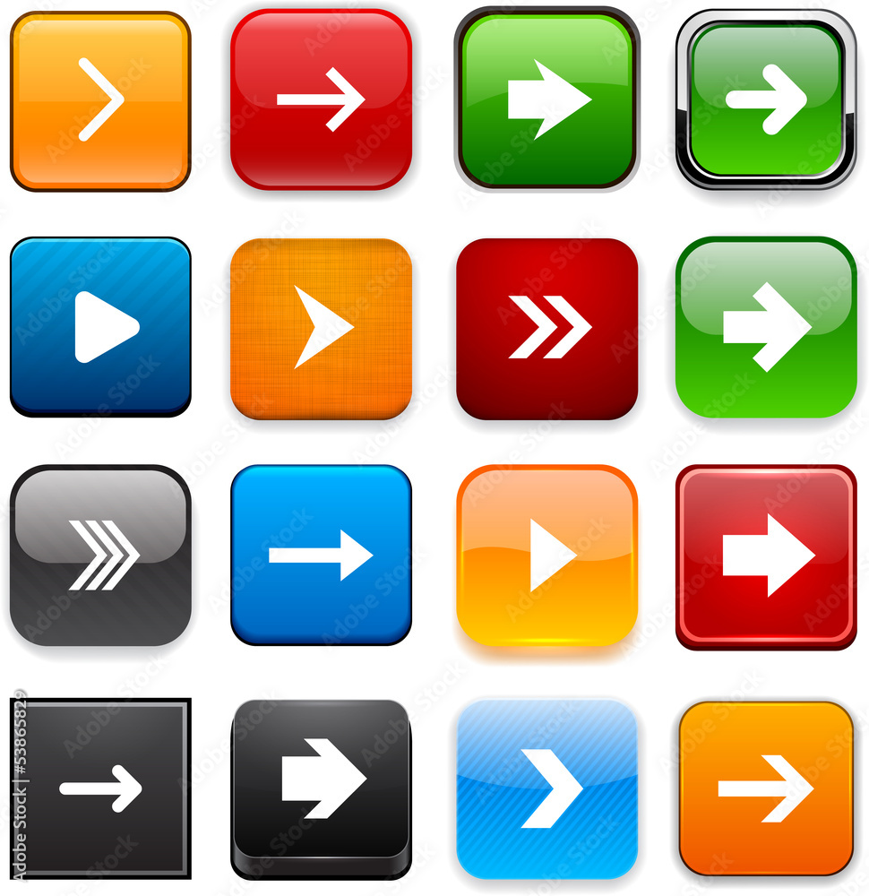 Square color arrow icons. Square color arrow icons.