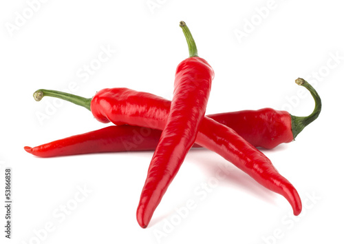 Hot chili peppers isolated on white background