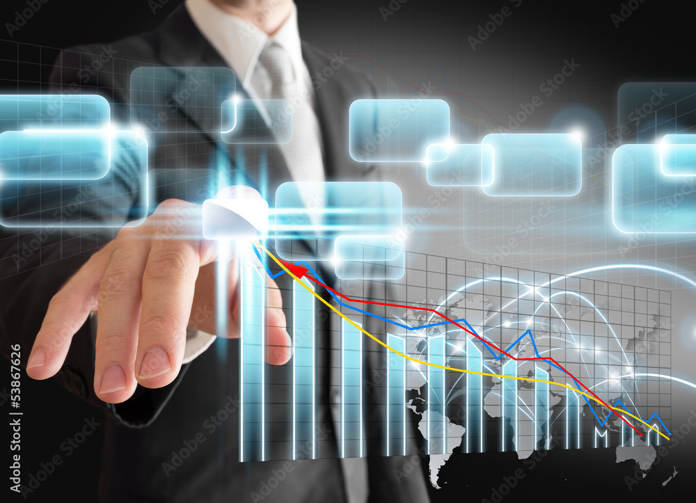businessman hand touch virtual stock graph, chart businessman hand touch virtual stock graph, chart