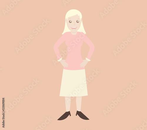 Friendly blonde woman with hands on hips