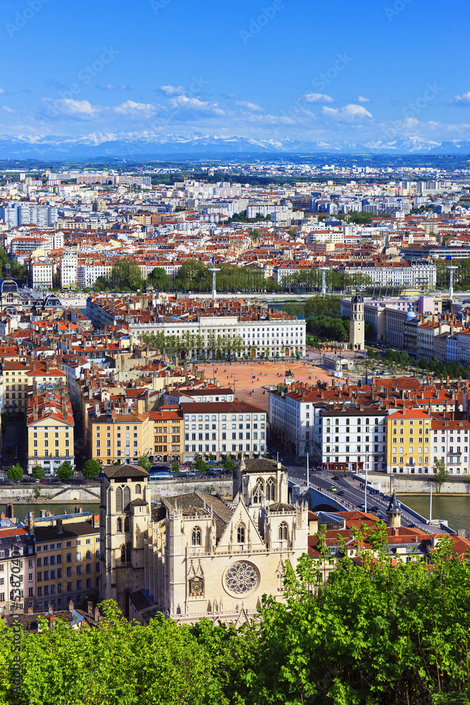 Aerial view of Lyon city