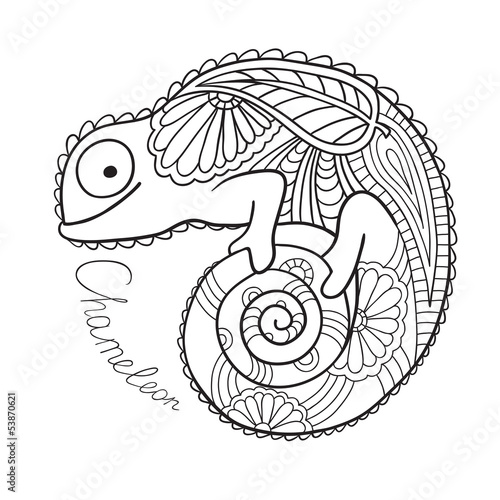 Cute chameleon in ethnic style