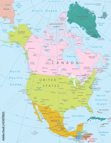 North America -highly detailed map.