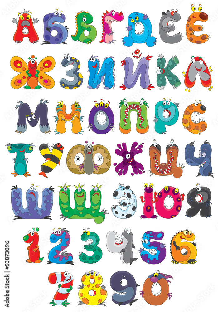 Russian alphabet with funny monsters Russian alphabet with funny monsters