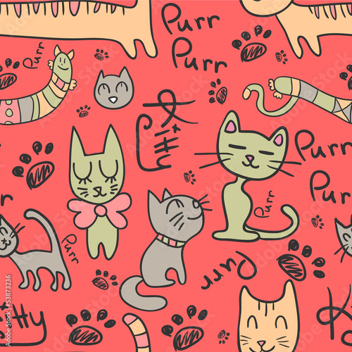 Seamless pattern with cute hand drawn cats
