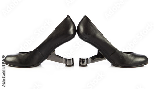 Elegant high heel shoes on white background. Black footwear.