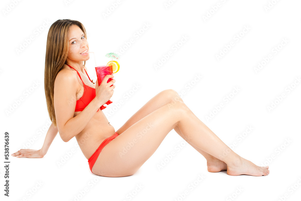 Fototapeta premium Woman in bikini having a drink
