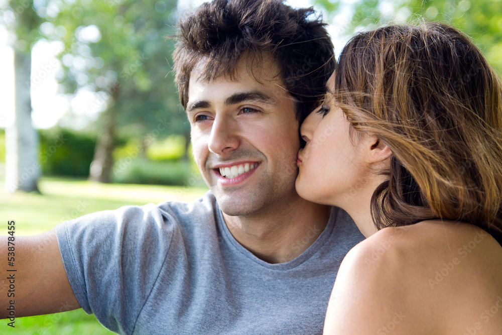 outdoor portrait of young couple at the park outdoor portrait of young couple at the park