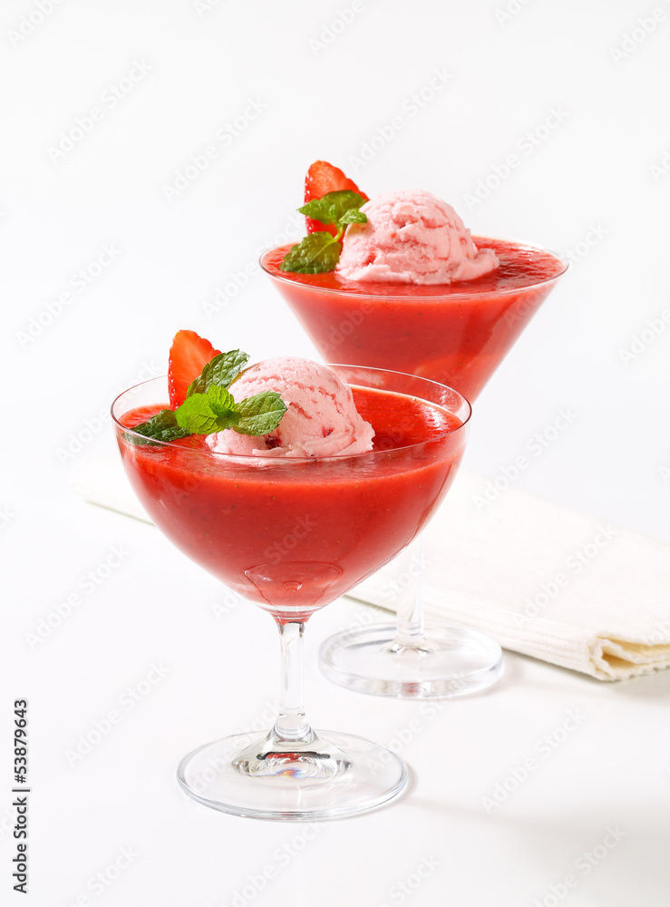 Ice cream with strawberry sauce Ice cream with strawberry sauce